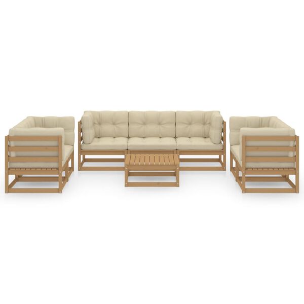 vidaXL Hagesofagruppe med puter 8 deler heltre furu