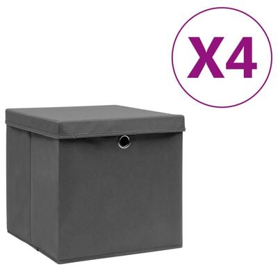 vidaXL Oppbevaringsbokser med deksler 4 stk 28x28x28 cm grå