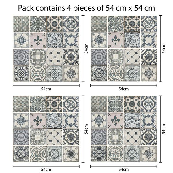 WALPLUS Veggmaleri klistremerke gammeldags bl&aring; 54x54cm 4 ark
