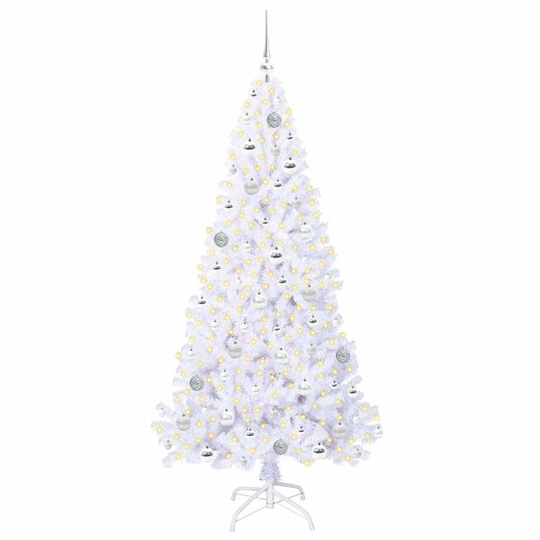 vidaXL Kunstig juletre med 300 LED med stativ Hvit 180 cm PVC og stål