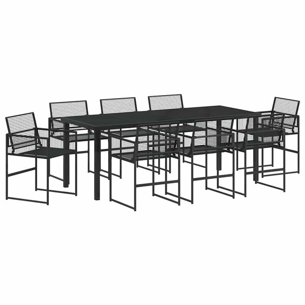 vidaXL Hage Spisegruppe 9 pcs Svart Poly rattan