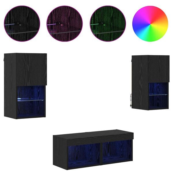 vidaXL TV Veggskap 4 pcs Svart Eik 30,5 x 30 x 60 cm Konstruert tre