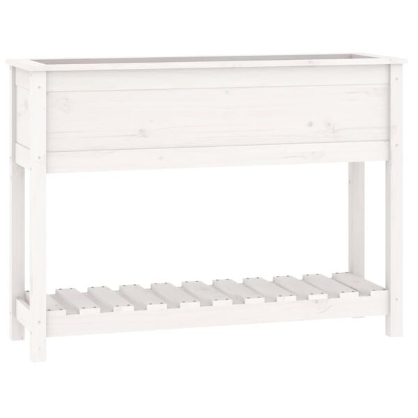 vidaXL Plantekasse med hylle hvit 111,5x34,5x81 cm heltre furu