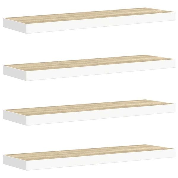 vidaXL Flytende vegghyller 4 stk eik og hvit 90x23,5x3,8 cm MDF