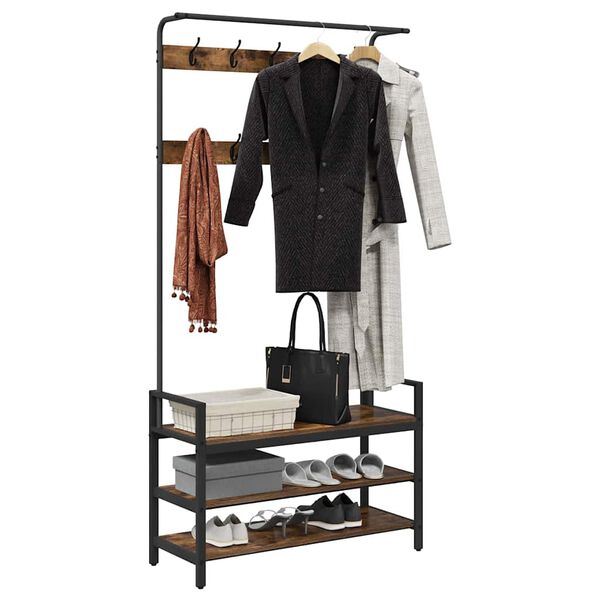 vidaXL Kleshenger med hylle R&oslash;kt eik 95 x 34 x 184 cm Konstruert tre