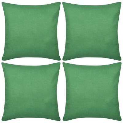 130924 4 Green Cushion Covers Cotton 80 x 80 cm