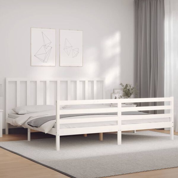 vidaXL Sengeramme med madrass hvit 200x200 cm heltre furu