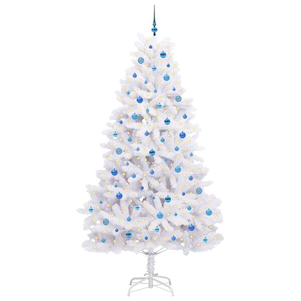 vidaXL Kunstig sammensatt juletre med 300 LED Hvit 240 cm PVC og st&aring;l