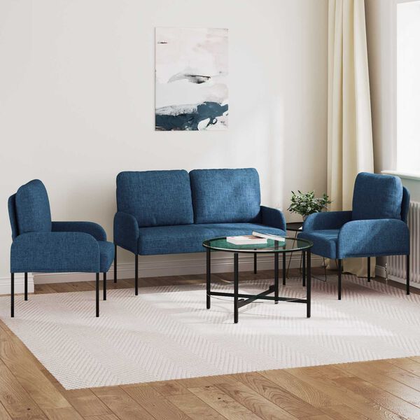 vidaXL Sofasett med pute 3 pcs Bl&aring; 115 x 56 x 80 cm Kryssfin&eacute;r