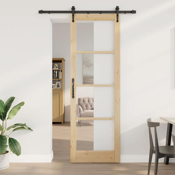 vidaXL Skyvedør ORKDAL Naturlig 78 x 232 cm Massivt furutre og glass