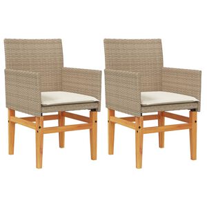 vidaXL Hagestoler med puter 2 stk beige polyrotting og heltre