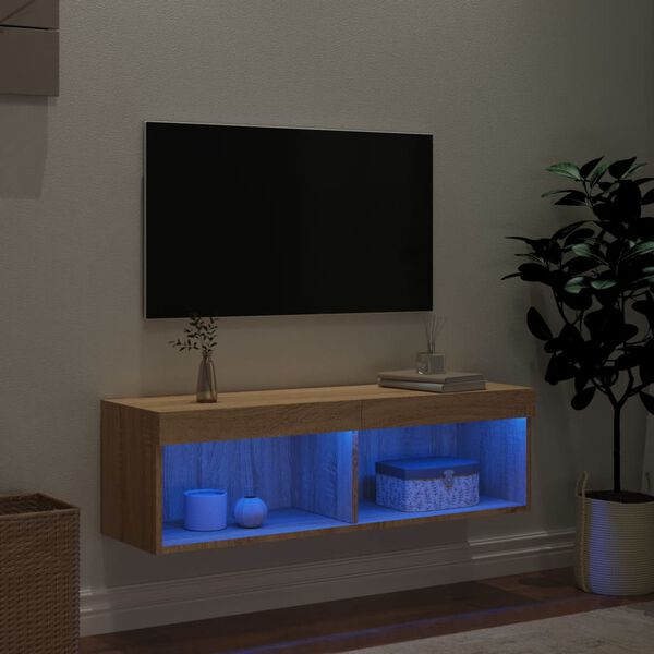 vidaXL TV-benker med LED-lys 2 stk sonoma eik 100x30x30 cm