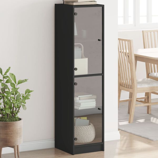 vidaXL Highboard med glassd&oslash;rer svart 35x37x142 cm