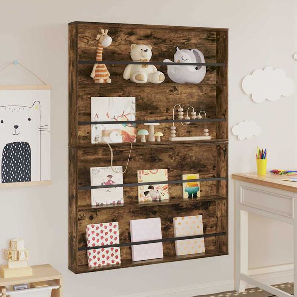 vidaXL Magasinreol 2 pcs R&oslash;kt eik 100 x 12 x 70 cm Konstruert tre