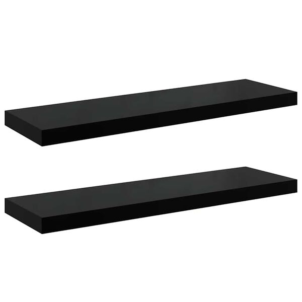vidaXL Flytende vegghyller 2 stk h&oslash;yglans svart 80x23,5x3,8 cm MDF