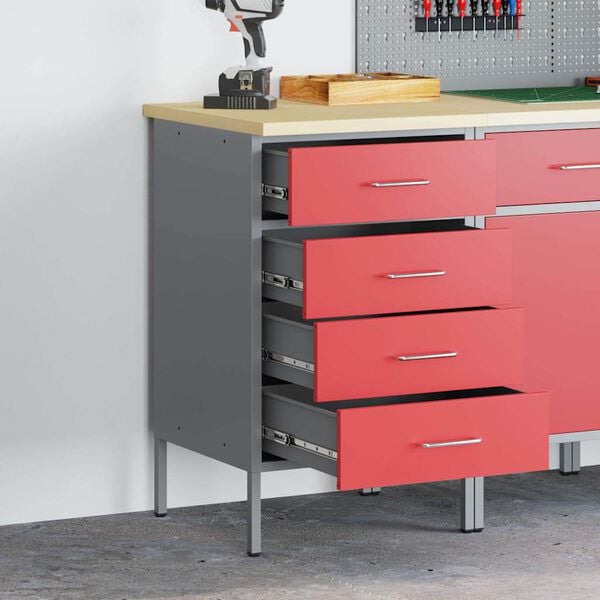 vidaXL Arbeidsbenk med skuff med lagring R&oslash;d og Gr&aring; 50 x 55 x 85 cm