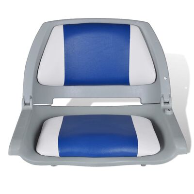 vidaXL Sammenleggbar båtstol med ryggstøtte blå-hvit pute 48x51x41 cm