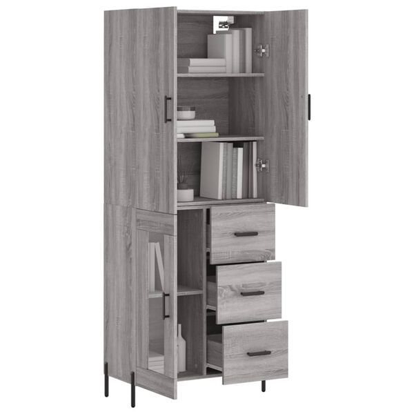 vidaXL Highboard gr&aring; sonoma 69,5x34x180 cm konstruert tre