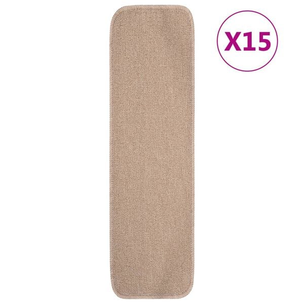 vidaXL Sklisikre trappematter 15 stk 75x20 cm beige rektangul&aelig;r