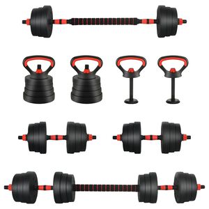 vidaXL 4-i-1 Manualvekt Barbell Kettlebell Sett 20 kg Svart og R&oslash;d