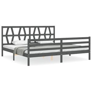 vidaXL Sengeramme med hodegavl gr&aring; 200x200 cm heltre