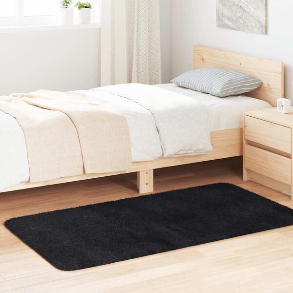 vidaXL Flossteppe med lang luv NAVARRA svart 80x150 cm polyester