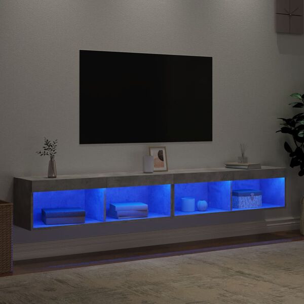 vidaXL TV-benker med LED-lys 2 stk betonggr&aring; 100x30x30 cm