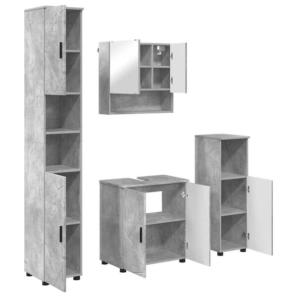 vidaXL Baderomsinnredningssett 4 pcs Betonggr&aring; Konstruert tre & Metall