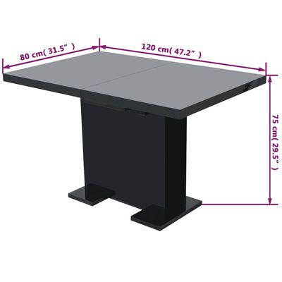 vidaXL Uttrekkbart spisebord høyglans svart