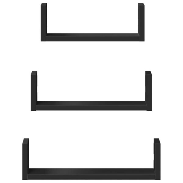 vidaXL Vegghylle 3 stk svart konstruert tre