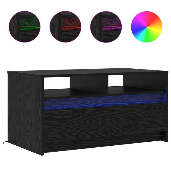 vidaXL Kaffebord med skuff Svart Eik 90 x 50 x 45 cm Konstruert tre