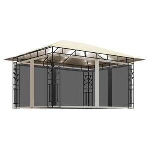 vidaXL Paviljong med myggnett og LED-lysslynge 4x3x2,73 m kremhvit