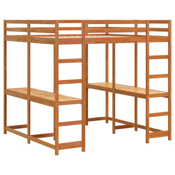 vidaXL K&oslash;yeseng med skrivebord og stige voksbrun 160x200cm heltre furu