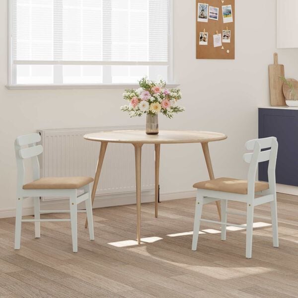 vidaXL Spisestuestol 2 pcs Hvit og Brun Solid Gummitre