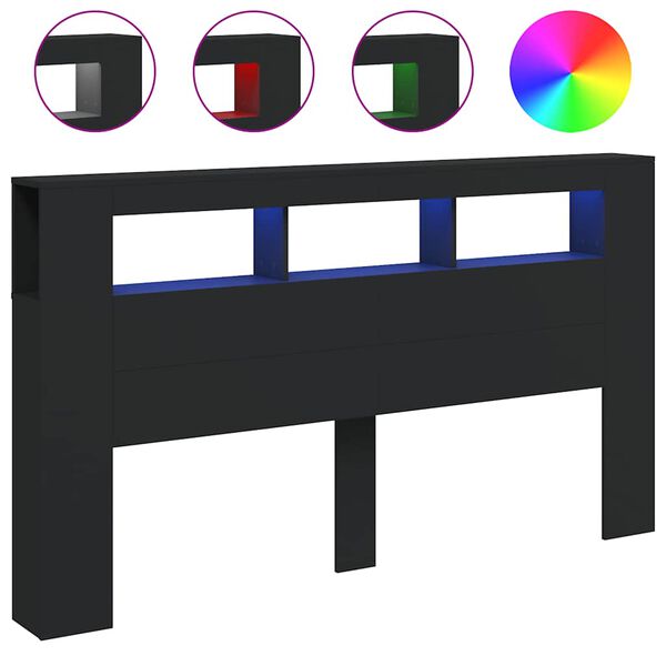 vidaXL Sengegavl med LED svart 180x18,5x103,5 cm konstruert tre