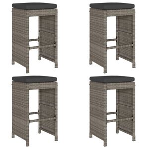 vidaXL Utendørs barstoler med puter 4 stk grå polyrotting