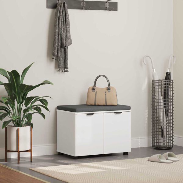 vidaXL Gangbenk med pute med lagring med d&oslash;r Hvit 60 x 38 x 46 cm