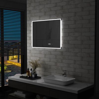 vidaXL LED-speil til bad med berøringssensor og tidsvisning 80x60 cm