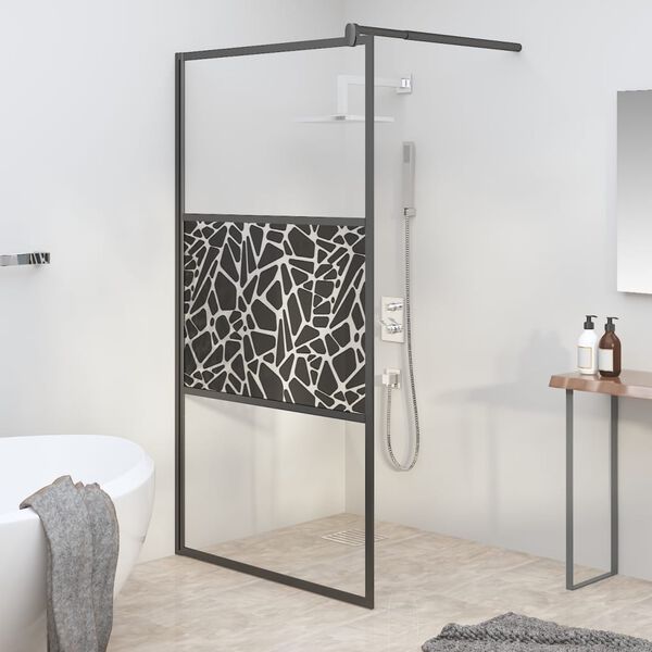vidaXL Dusjvegg 115x195 cm ESG-glass med steindesign svart