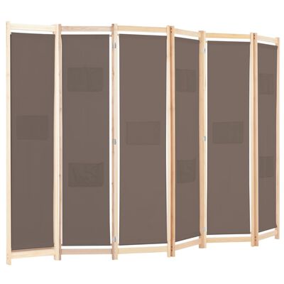 vidaXL Romdeler 6 paneler brun 240x170x4 cm stoff