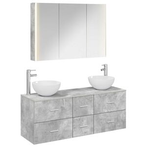 vidaXL Baderomsinnredningssett 4 pcs Betonggr&aring; Konstruert tre og glass