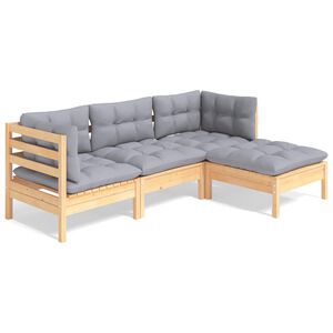 vidaXL Hagesofagruppe med gr&aring; puter 4 deler furu