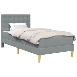 vidaXL Sengeramme med madrass med hodegjerde Lysegr&aring; 90 x 190 cm stoff