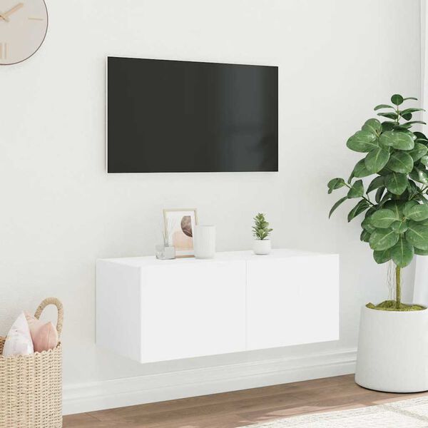 vidaXL Vegghengt TV-benk med LED hvit 80x35x31 cm
