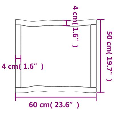vidaXL Bordplate lysebrun 60x50x(2-4)cm behandlet heltre naturlig kant