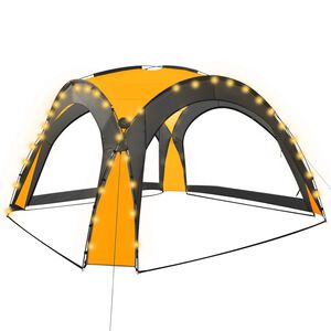 vidaXL Partytelt med LED og 4 sidevegger 3,6x3,6x2,3 m gul