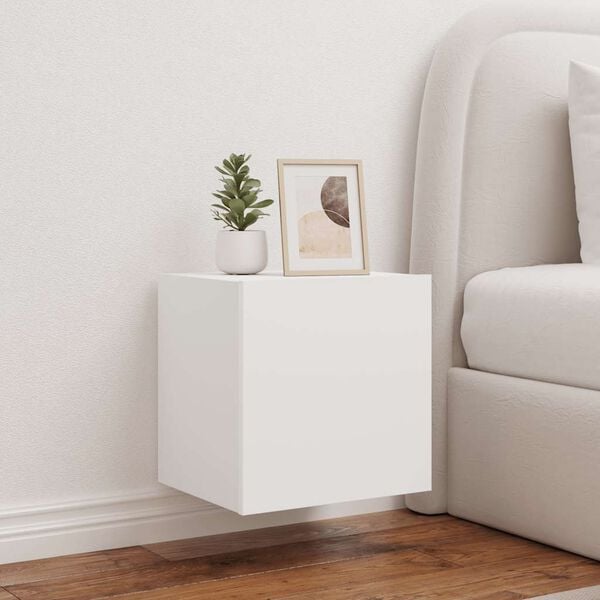 vidaXL Vegghengt TV-benk med LED hvit 40,5x35x40 cm