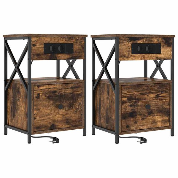 vidaXL Nattbordskap 2 pcs R&oslash;kt eik 40 x 31 x 60 cm Konstruert tre