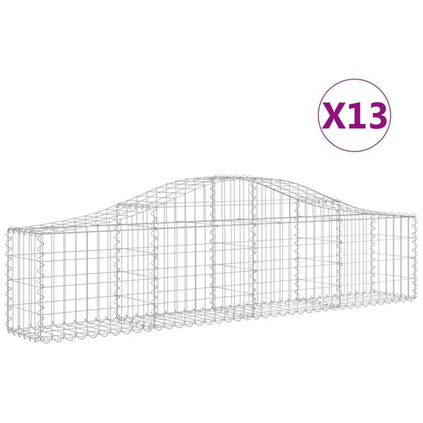vidaXL Gabionkurver buede 13 stk 200x30x40/60 cm galvanisert jern