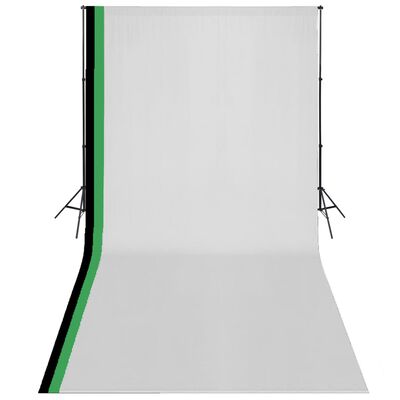 vidaXL Fotostudiosett med 3 fargerike bakgrunner bomull justerbar ramme 3x6 m